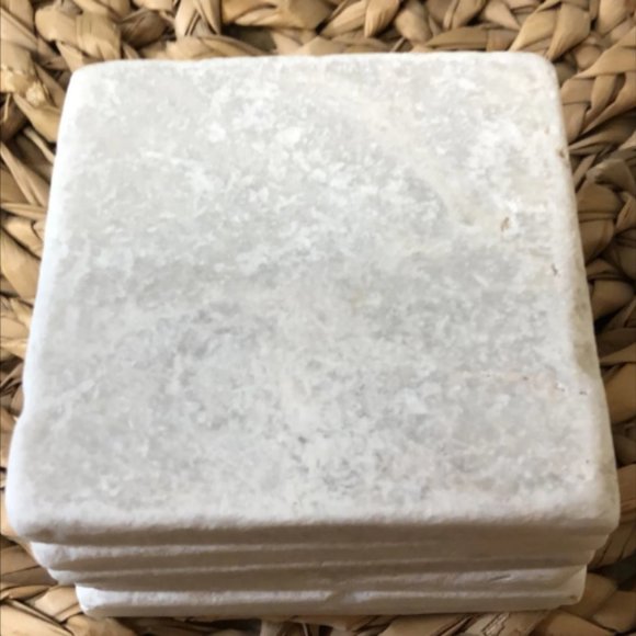 6 Natural White Stone COASTERS w/ Grey Marbling Full Set Boho Cottagecore - Picture 6 of 7